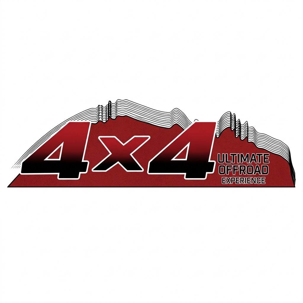Universal "4X4 ULTIMATE OFFROAD PERFORMANCE" Red Mountain Graphic Vinyl Decal Sticker Set (Pair)