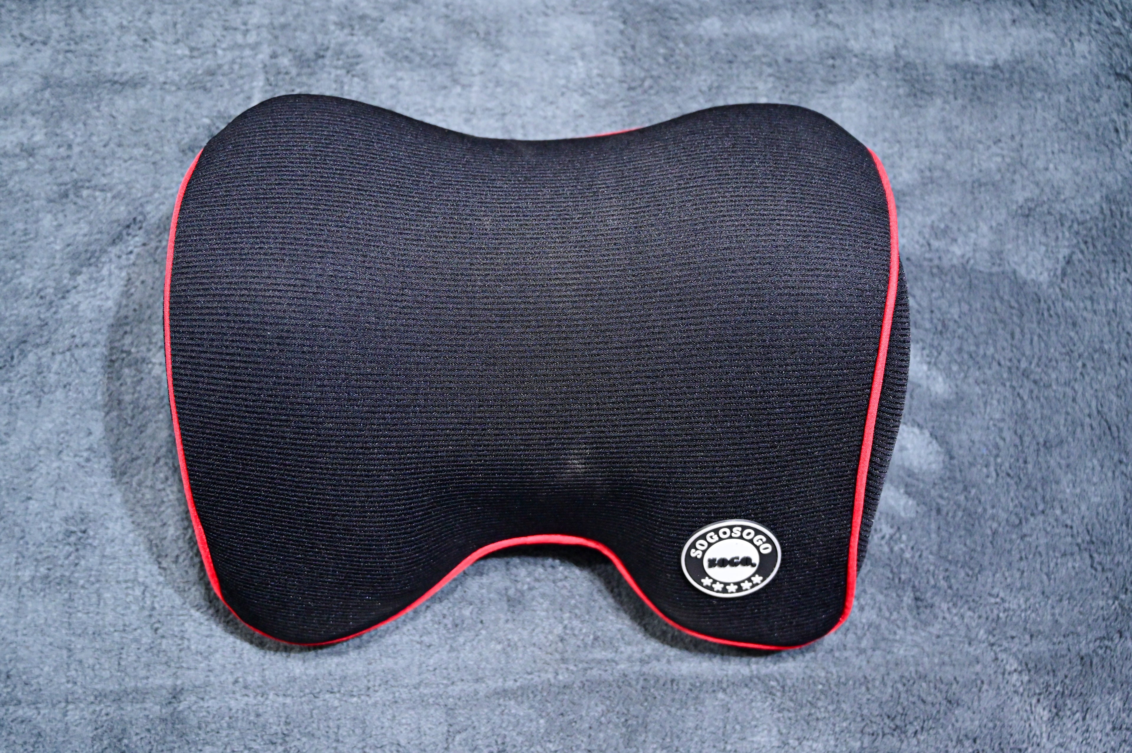 Ergonomic Breathable Mesh Car Neck Pillow – Black with Red Piping