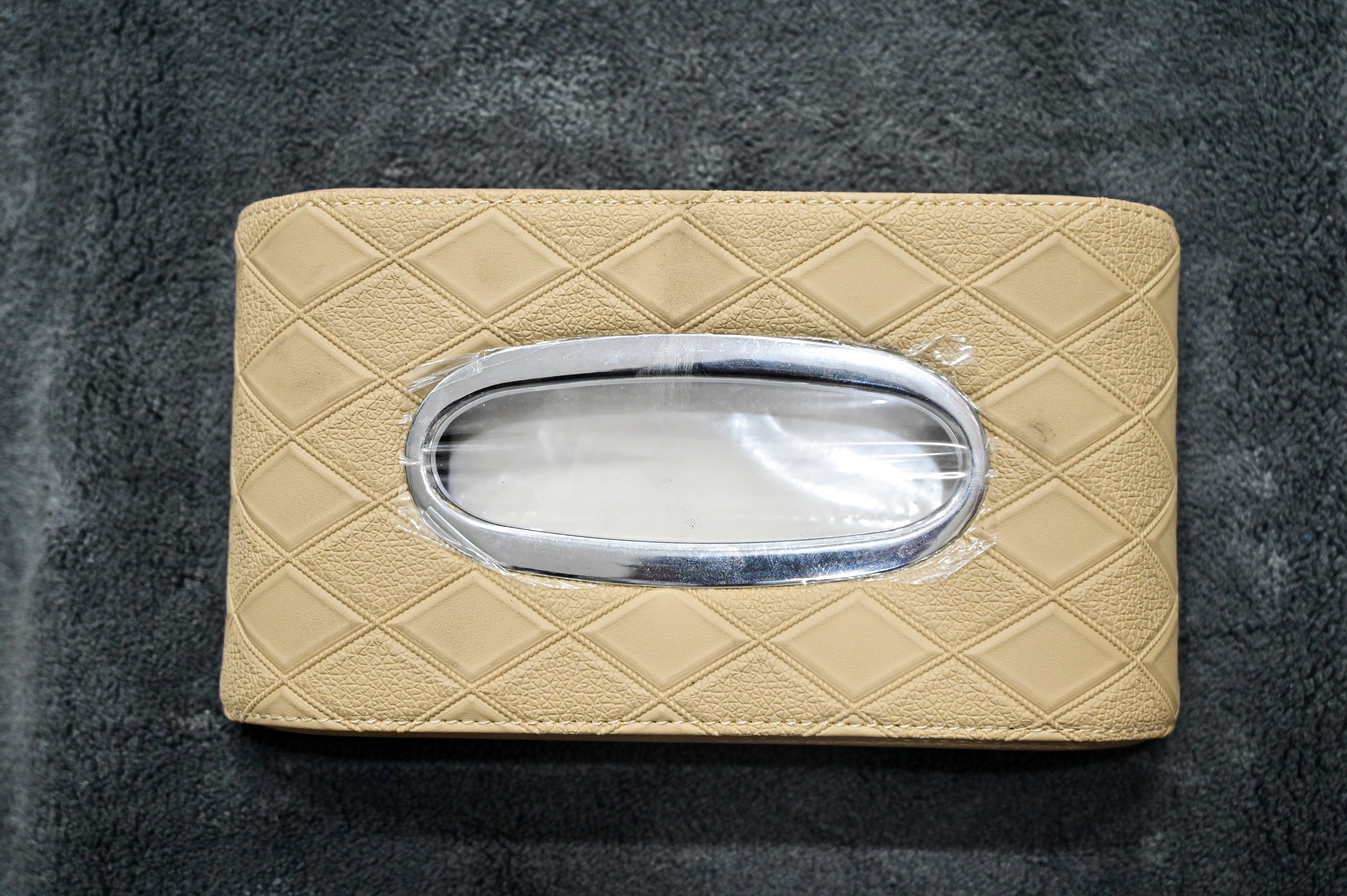 Luxury Diamond-Stitched Leatherette Car Tissue Box Holder