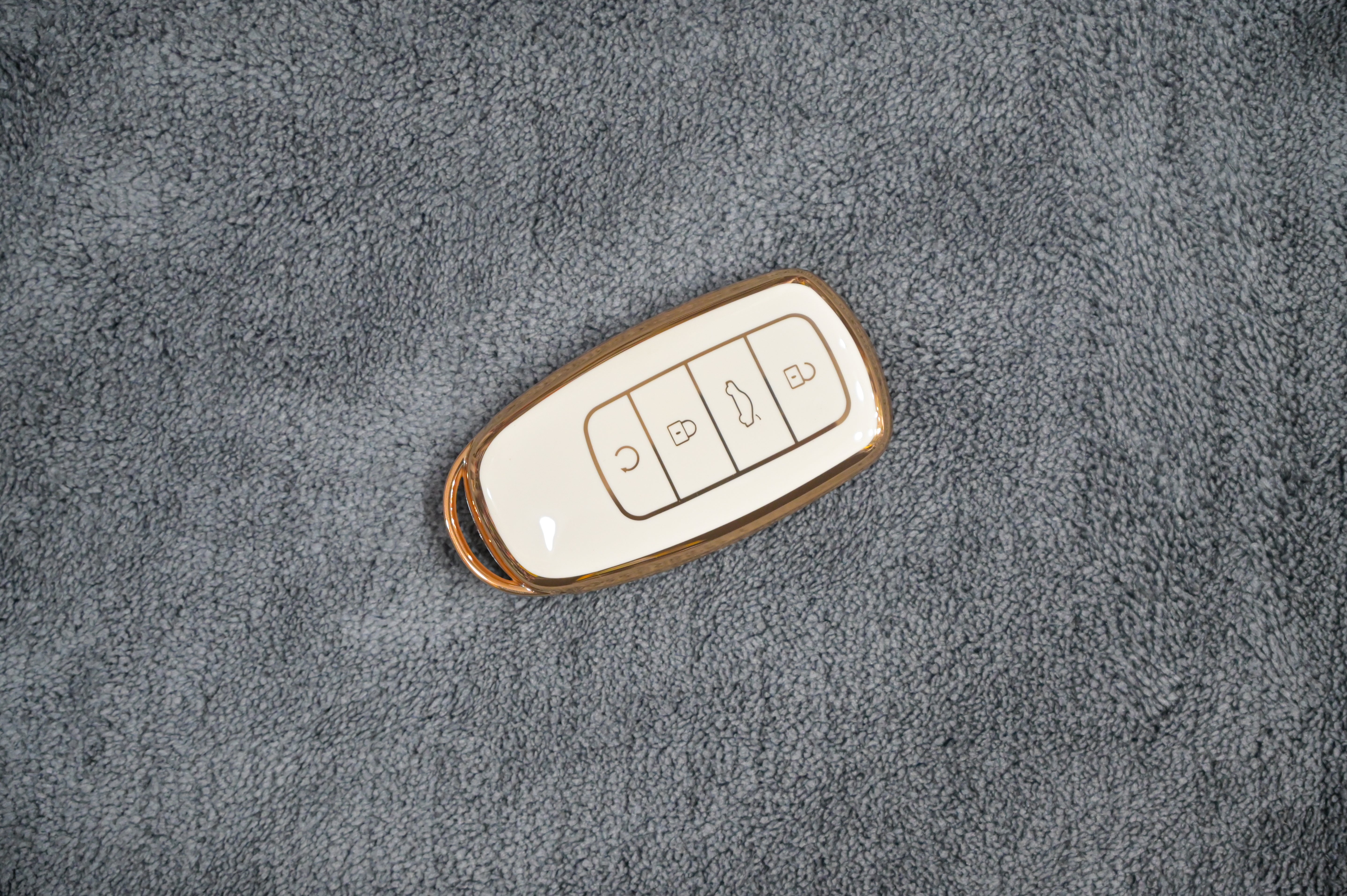 Premium TPU Smart Key Fob Cover (Off-White & Rose Gold Trim) - 4 Button Protection Case Main image
