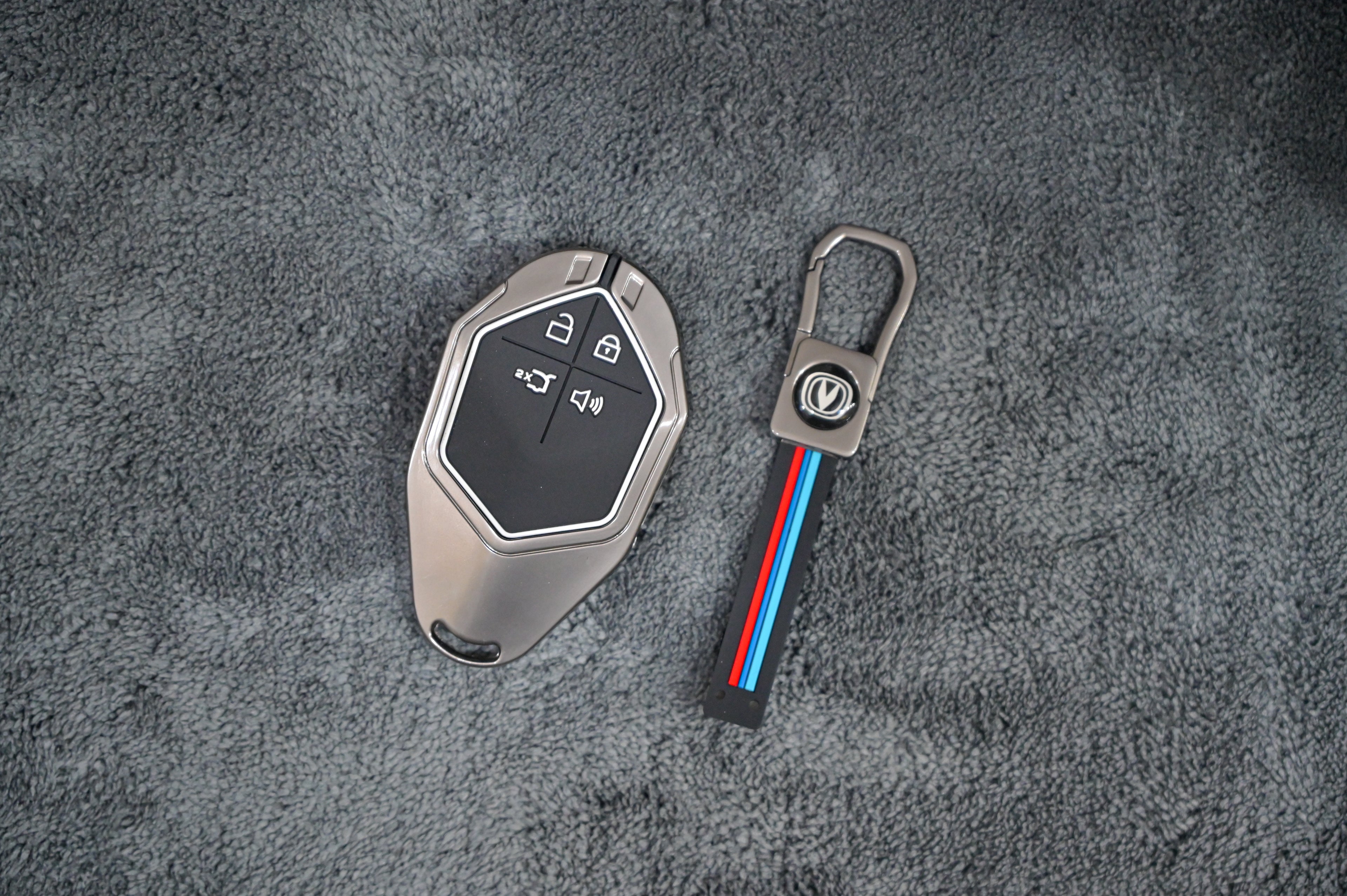 Changan Metal Alloy Key Fob Cover Case with Keychain - 4-Button Remote Shell