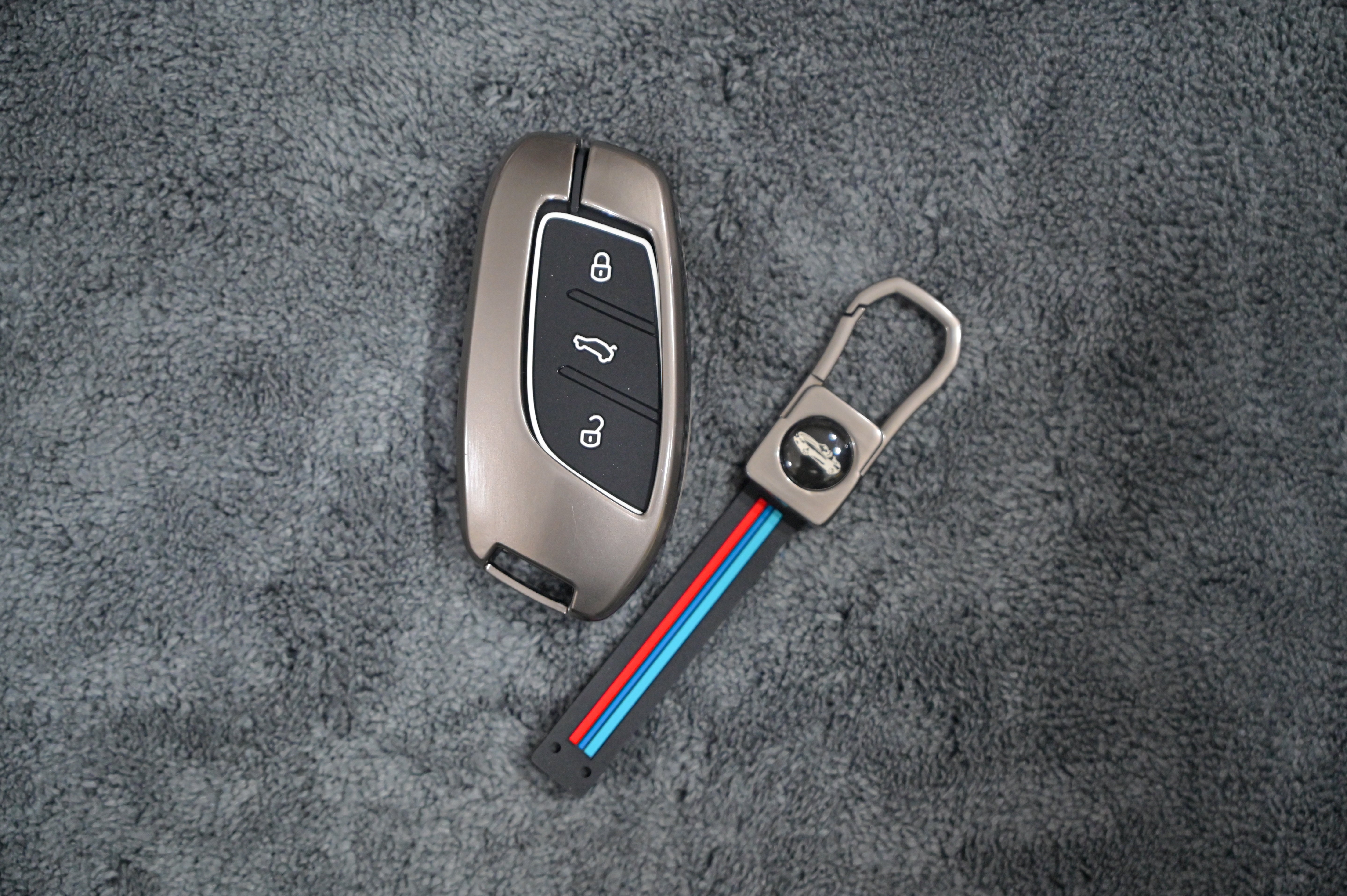 Metal Alloy Key Fob Cover Case with Keychain (Gunmetal) - 3-Button Remote Shell Main image