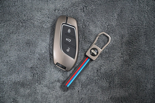 Metal Alloy Key Fob Cover Case with Keychain (Gunmetal) - 3-Button Remote Shell