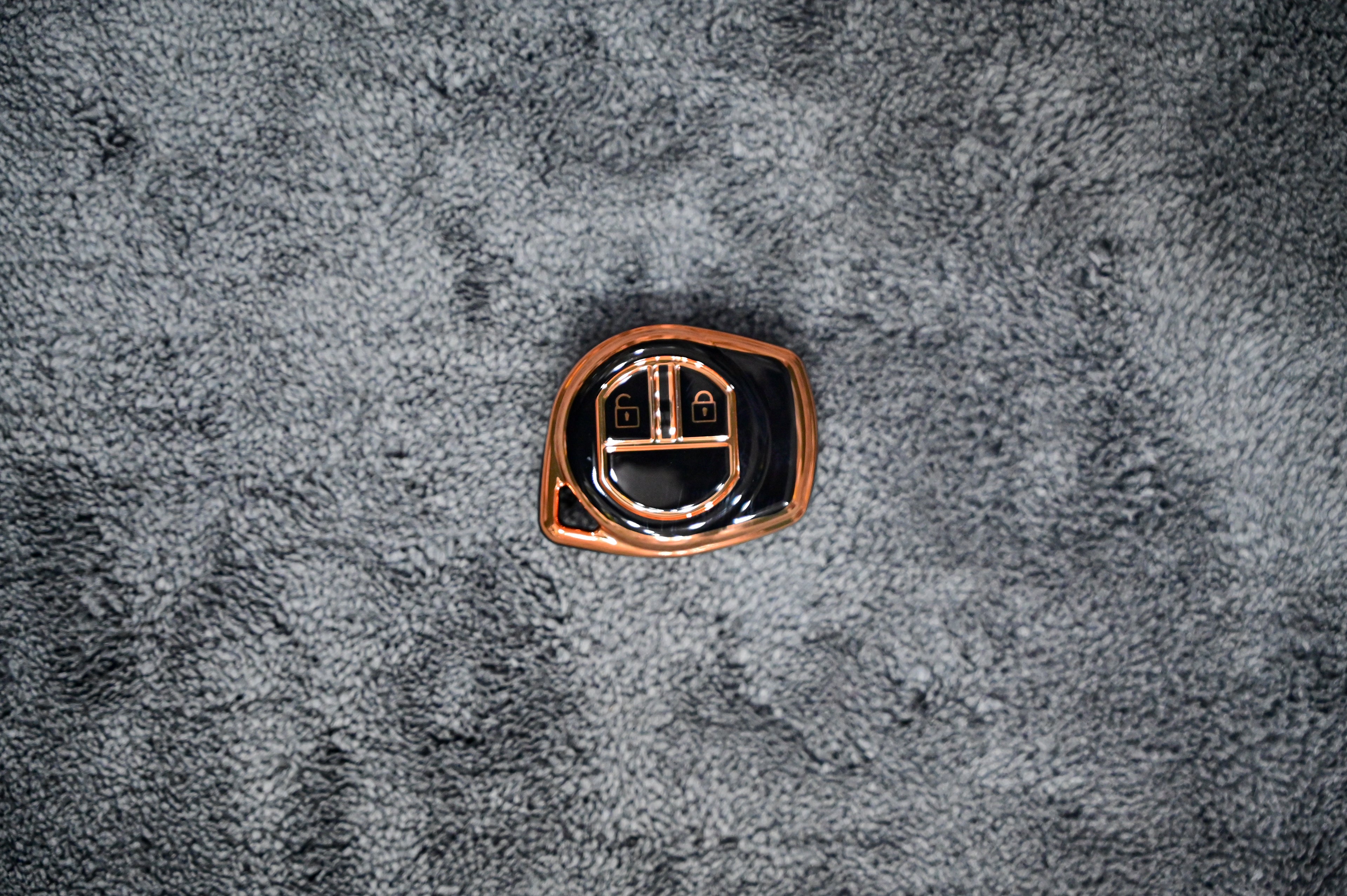 Premium TPU Smart Key Fob Cover (Black & Rose Gold Trim) - 2-Button Protection Case