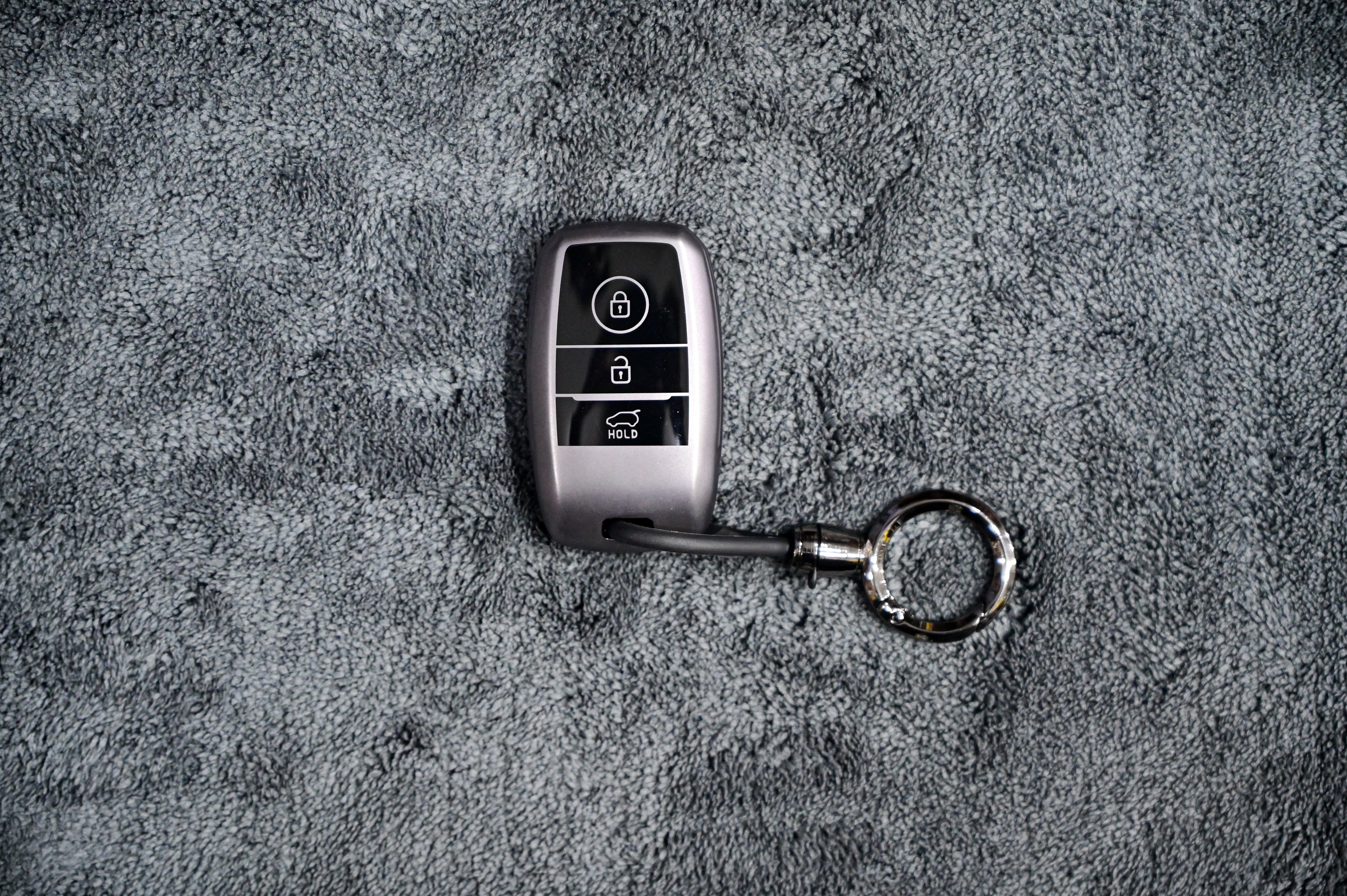 Premium TPU Smart Key Fob Cover with Ring Keychain (Silver Matte) - 3-Button Protection Case Main image