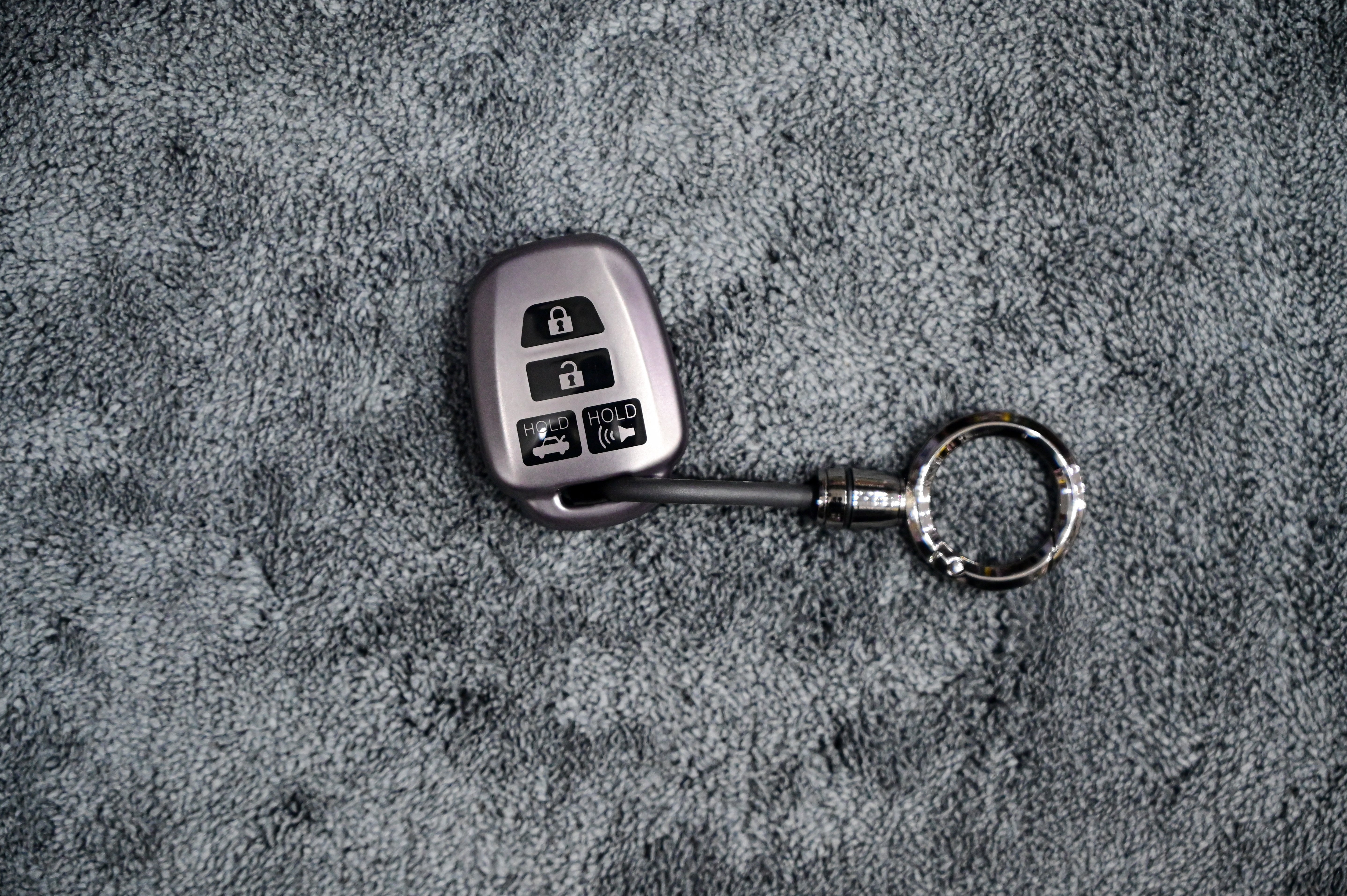 Premium TPU Smart Key Fob Cover with Ring Keychain (Silver Matte) - 4-Button Protection Case Main image
