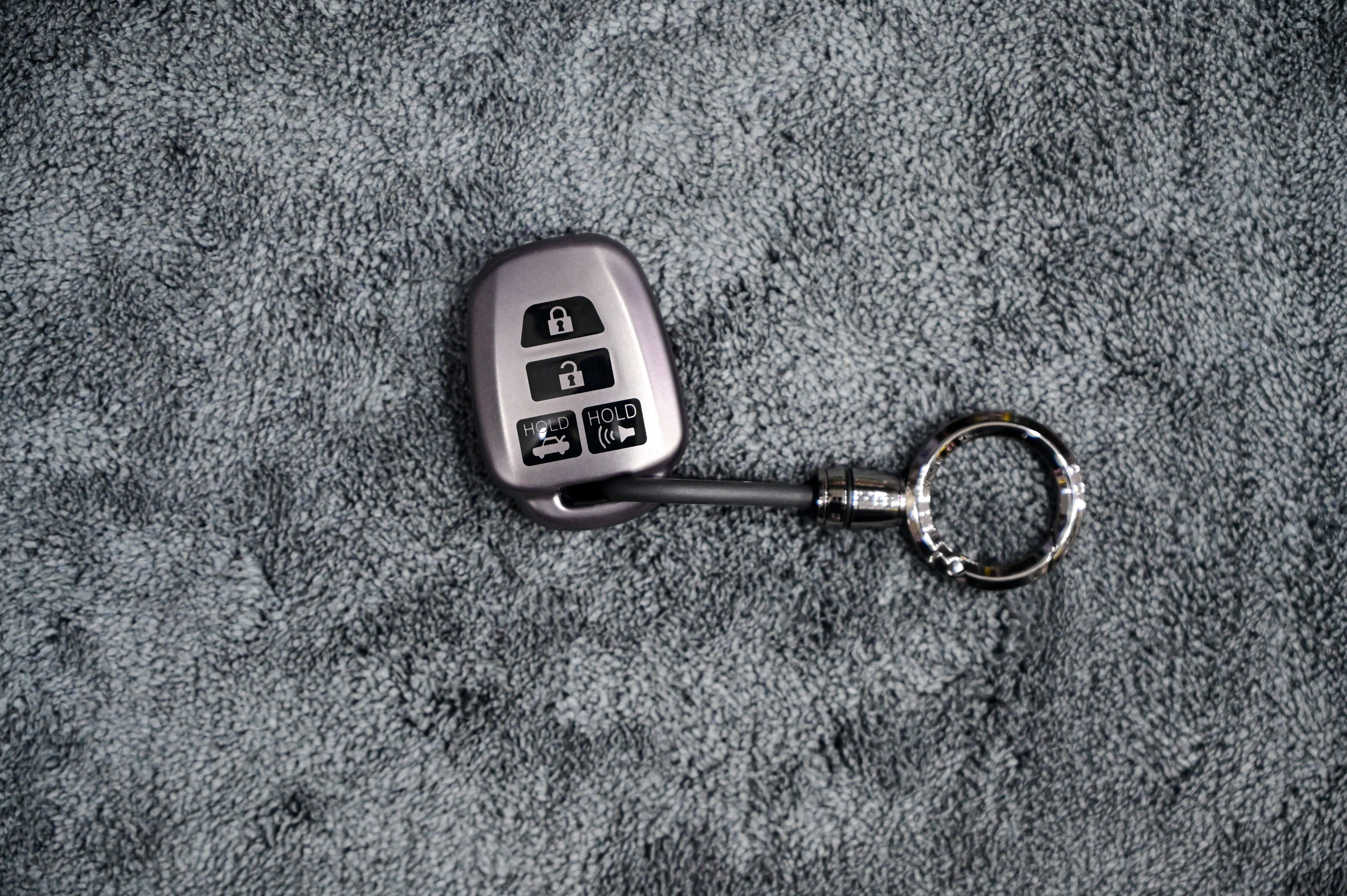 Premium TPU Smart Key Fob Cover with Ring Keychain (Silver Matte) - 4-Button Protection Case