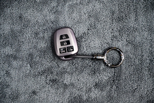 Premium TPU Smart Key Fob Cover with Ring Keychain (Silver Matte) - 4-Button Protection Case