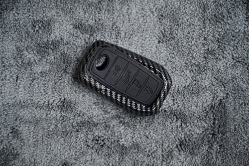 Carbon Fiber Style Smart Key Fob Cover Case - 4-Button Protective Shell