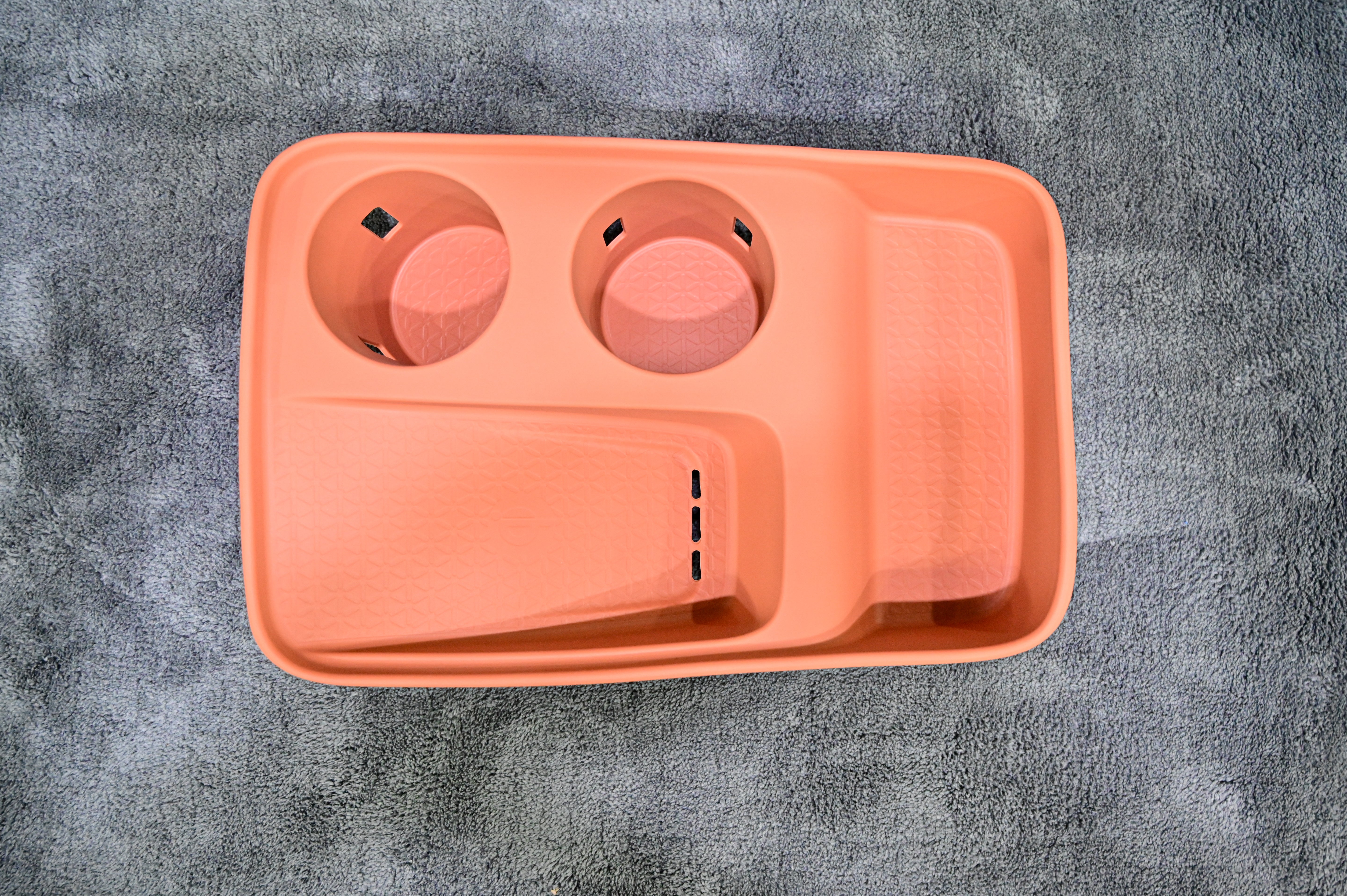 Universal Car Center Console Storage Organizer Tray - Dual Cup Holder & Storage Divider (Peach / Coral) Main image