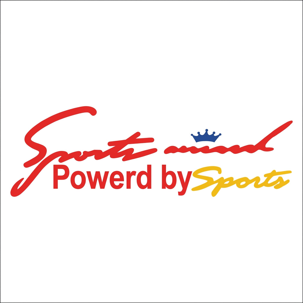 "Sports Mind Powered by Sports" Red, Blue & Yellow Crown Vinyl Decal Sticker Main image